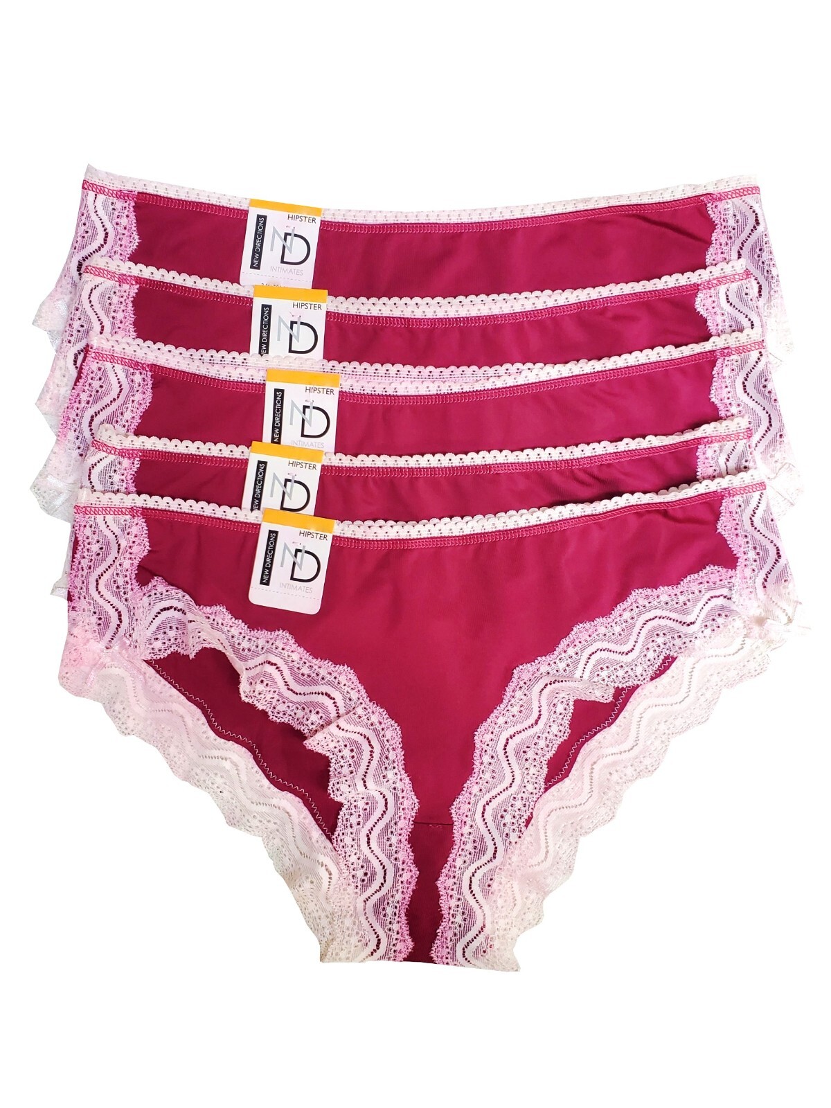 ND New Directions 2/5-Packs Pink Ruby Lace Hipster Panties Women’s S,M,L,XL