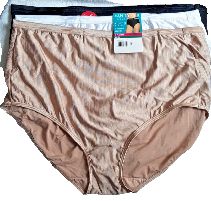 3 VANITY FAIR BRIEF PANTIES #341311 BEIGE WHITE BLACK COLOR NYLON SPANDEX 5X/12