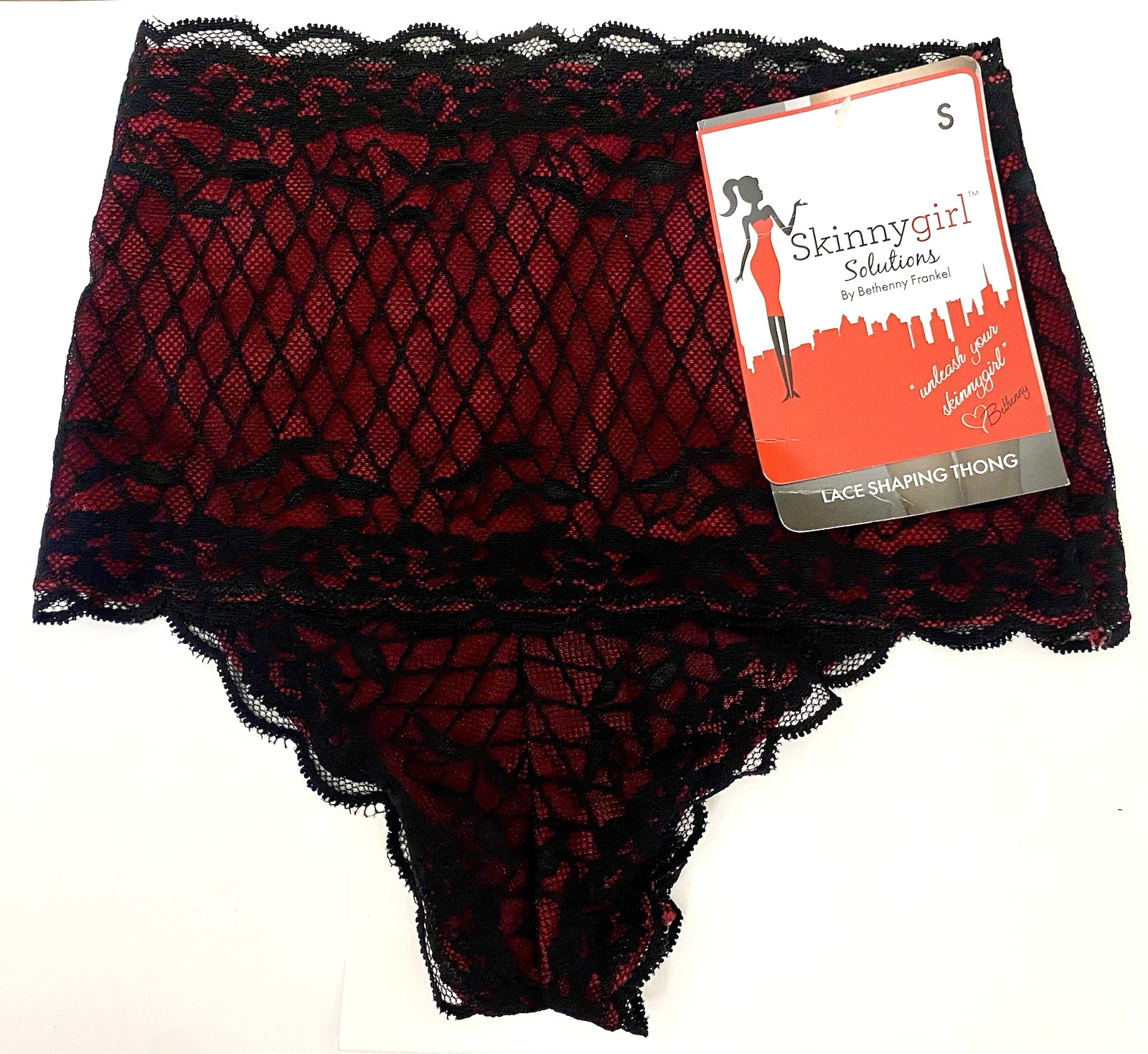 Skinny Girl Solutions Sexy Lace Shaping Thong Black/Red Size Small NEW