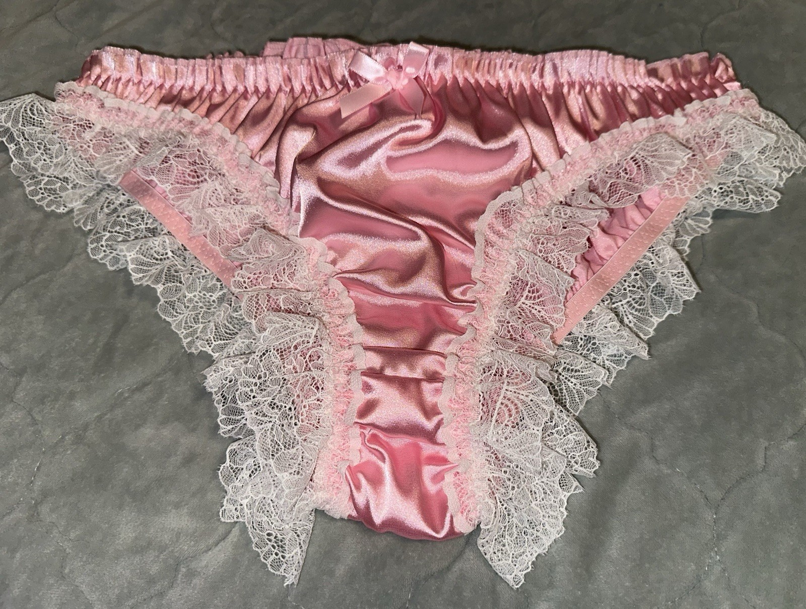 Glossy Satin Ruffled Lace Leg Ruched Bum Bikini Brief Panties Knickers XL NEW