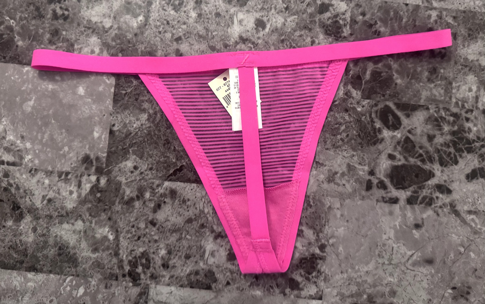 NWT AERIE AMERICAN EAGLE HOT NEON PINK SHEER MESH STRIPE V STRING THONG PANTIES