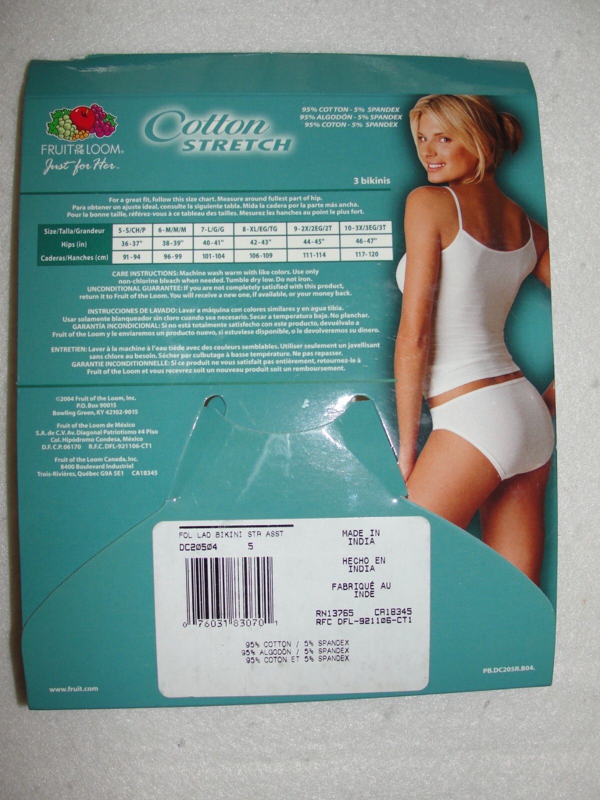 3 Pair Womens Fruit of the Loom Just for Her Cotton Stretch Bikinis – Size 5