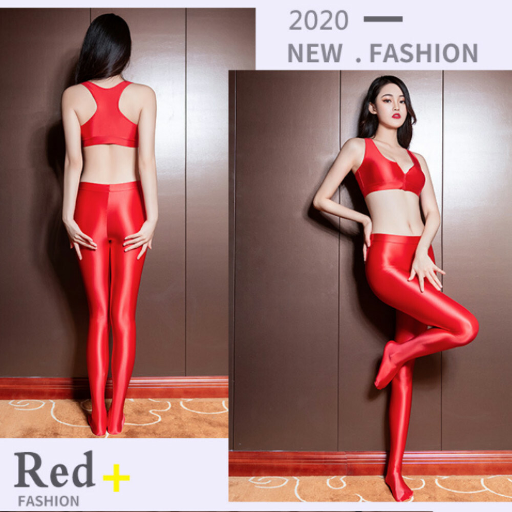 Women Sexy Shiny Glossy Opaque Pantyhose Stockings + Bra Top Sports Yoga Tights