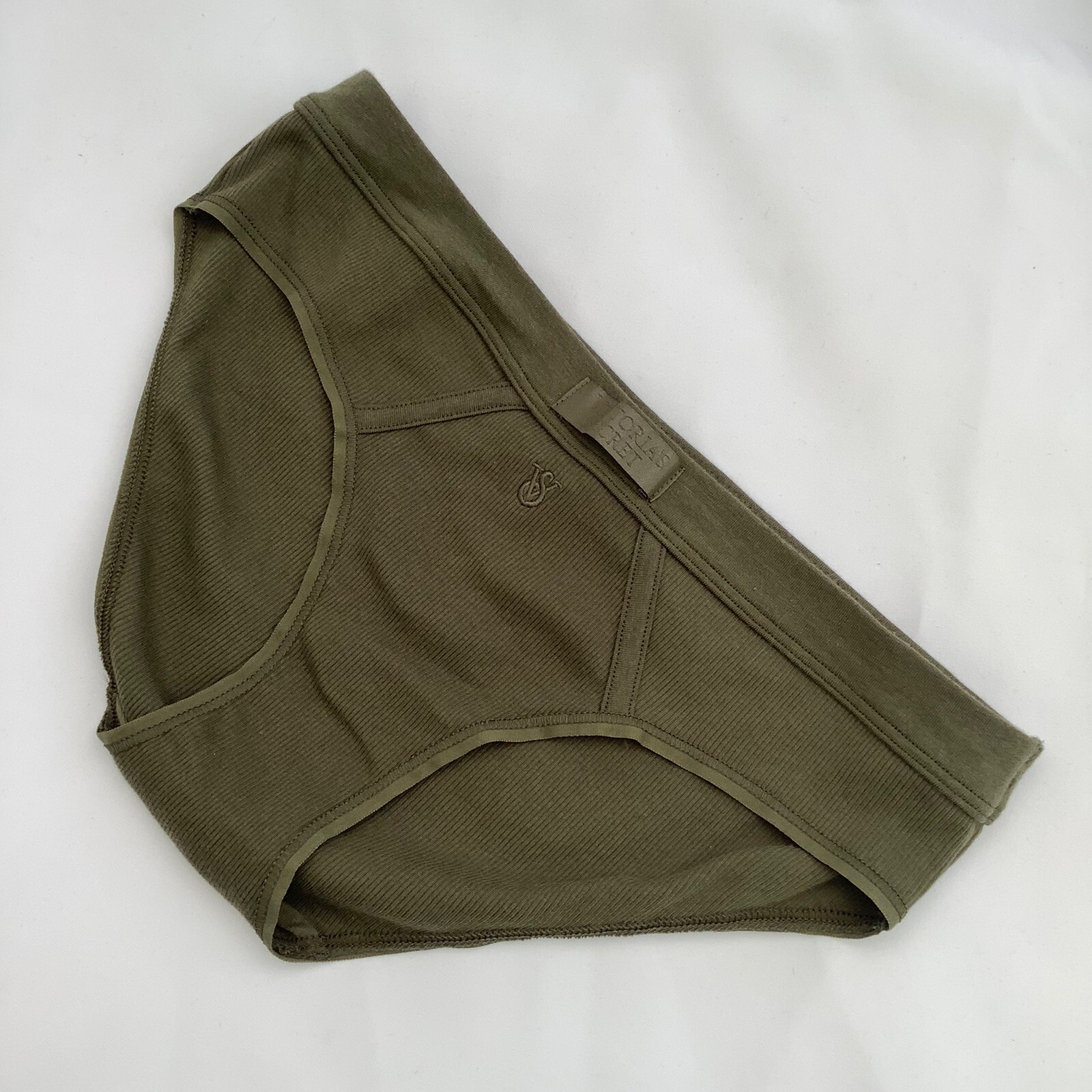 Victoria’s Secret Khaki Green Logo Ribbed Cotton Hiphugger Panties – Size S BNWT
