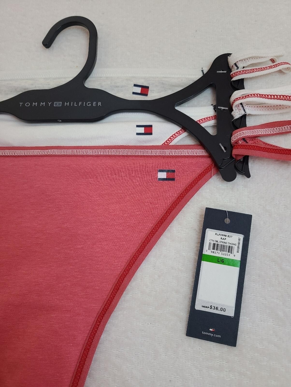 Tommy Hilfiger 3pk Retro Cotton Double String Thong Panties Size Lg NWT