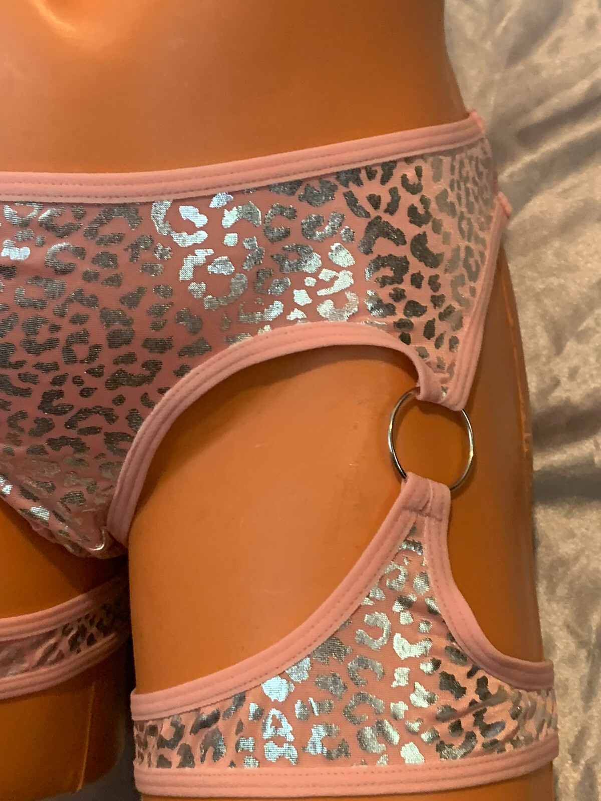 metallic foil shiny rave Exotic dancer Stripper Sexy garter panties pink Silver