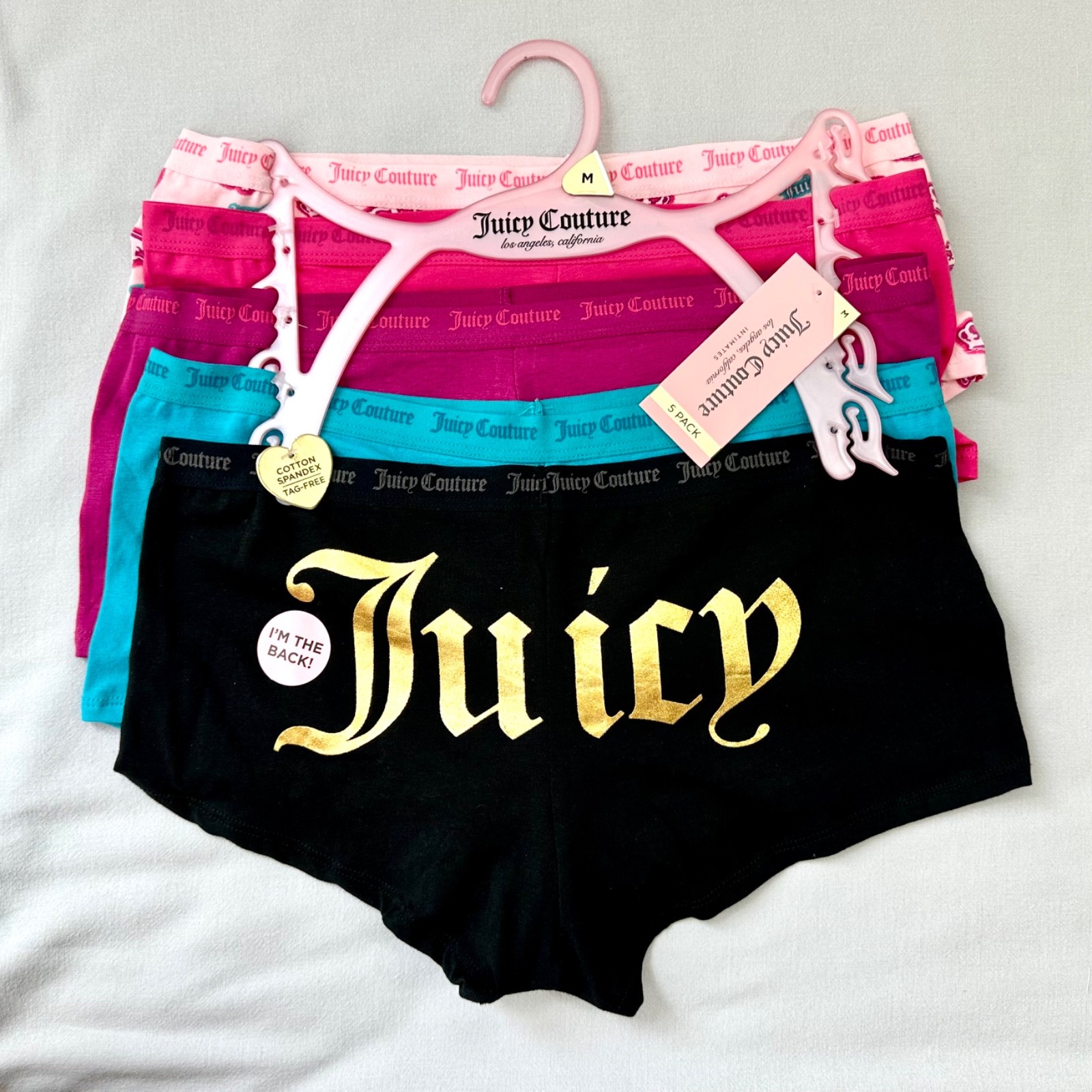 Juicy Couture Panties 5-Pack M Cotton Logo Trim Boyfriend Shorts