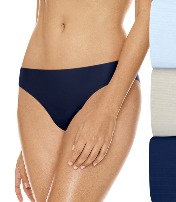 CHAMPION Free Cut Navy Blue Grey Blue 3 Pack Cheeky Bikini Panty Womens L 7 XL 8