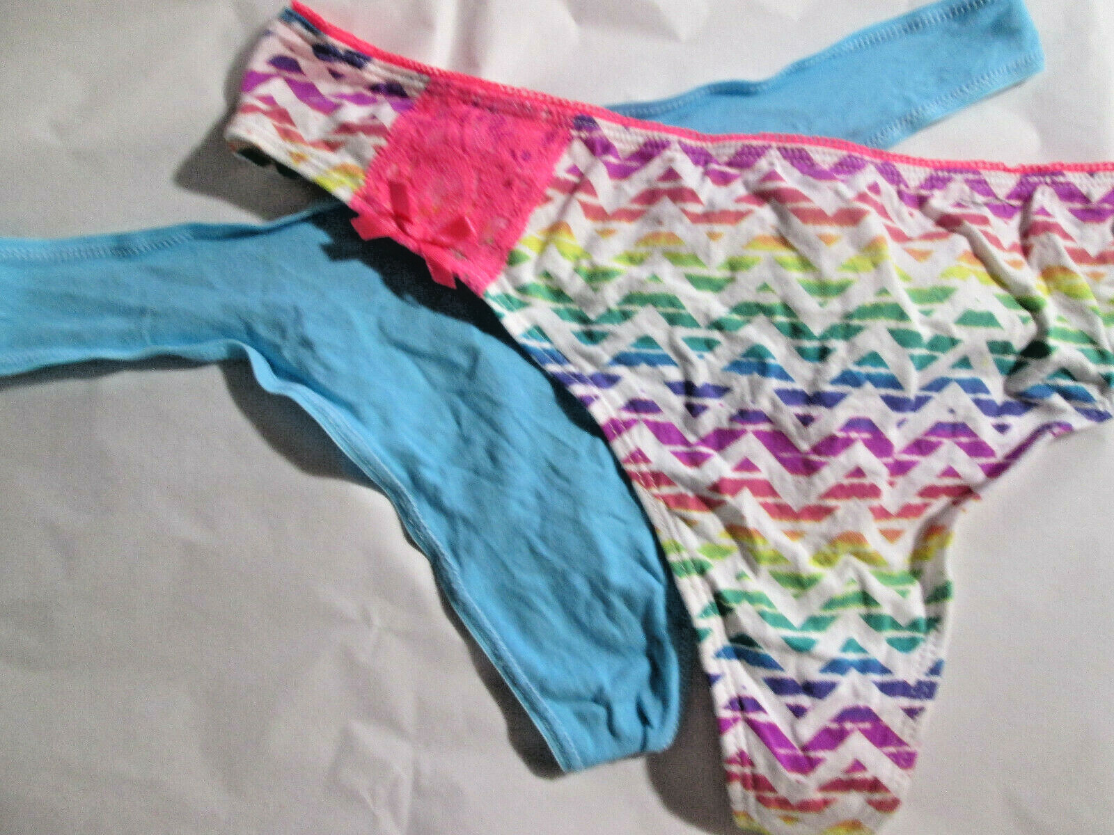 2 New Tarea & George Thong Panties 💕 Size XL Blue, Pink Rainbow Geo