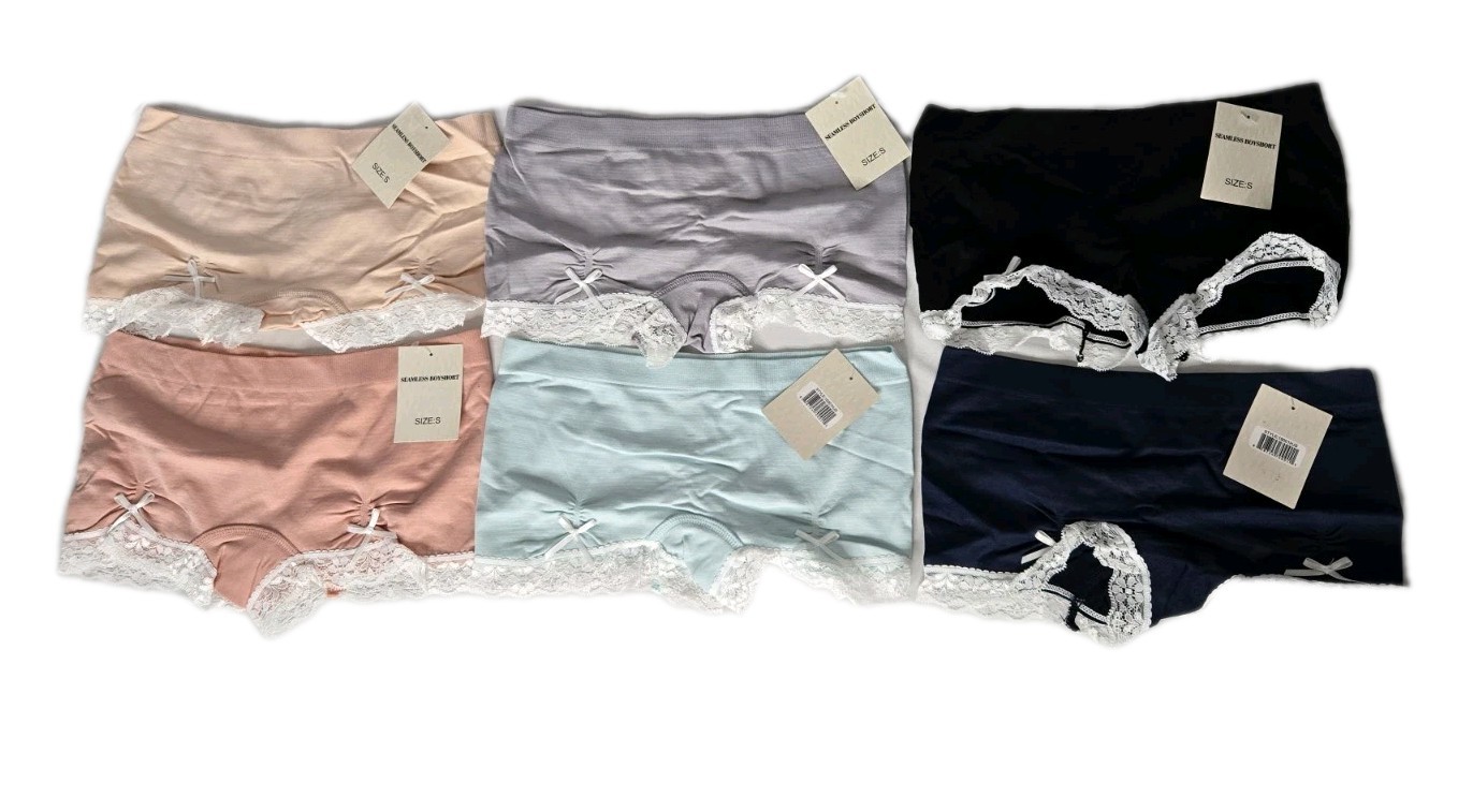 Lot Of 6: Seamless Boyshorts Trimmed In Lace With Bow Accent Women’s Size Small