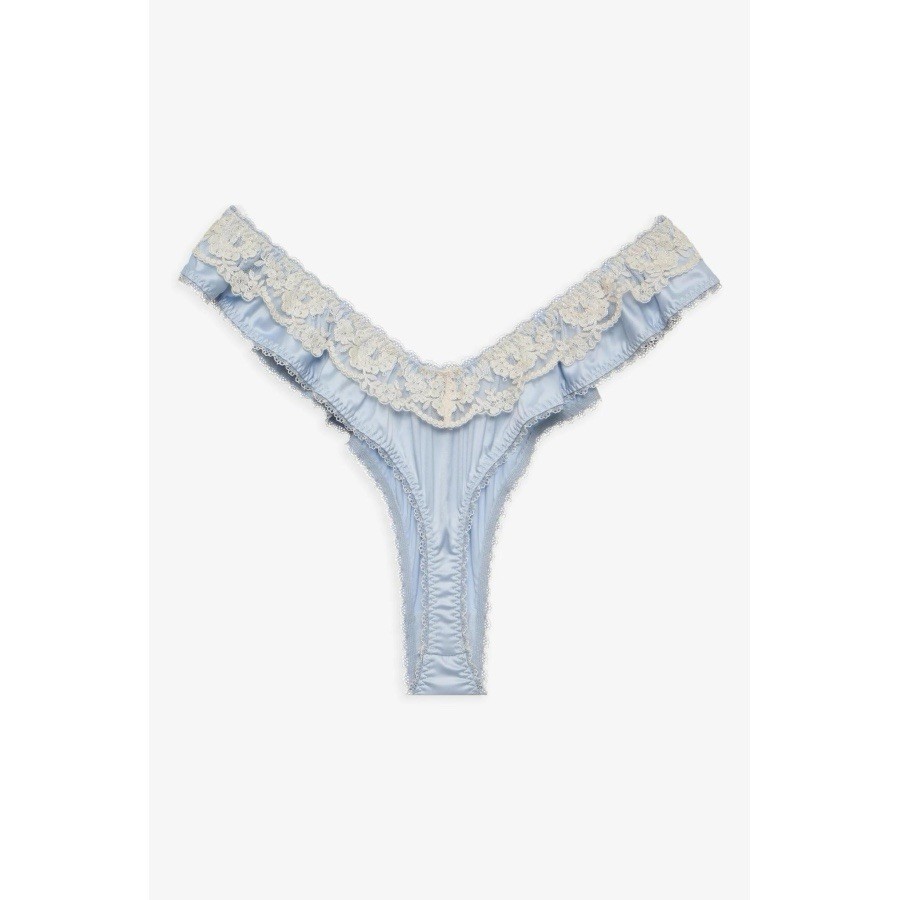 New! For Love And Lemons Satin Sweetheart Ruffle Lace Thong Panties