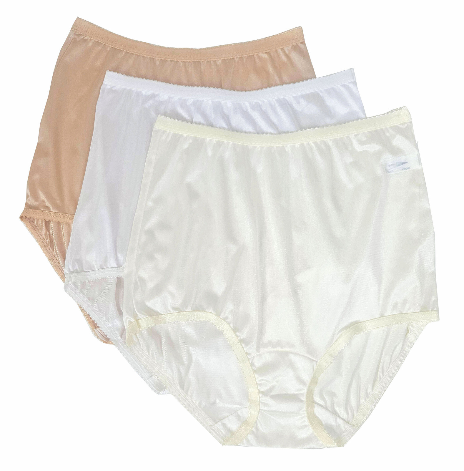 Shadowline Panty Women Brief Nylon Satin Underwear Vintage Style High Waist 3 Pk