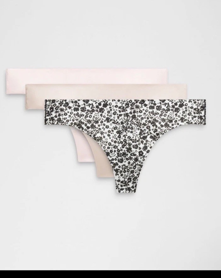 Lululemon Women’s InvisiWear Mid-Rise Thong Underwear 3 Pack, SMALL