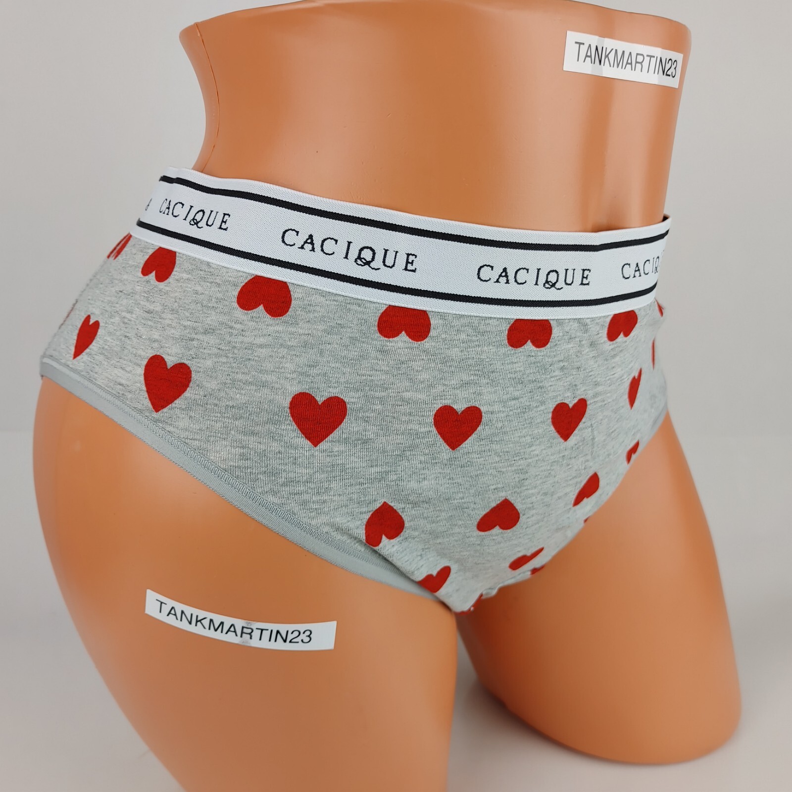 LANE BRYANT CACIQUE COTTON HIPSTER PANTIES 18/20 PLUS PANTY GRAY RED HEARTS LOVE