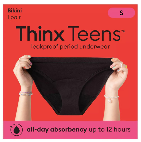 Thinx Teens Black Bikini Leakproof Period Underwear Size S 9/10 NEW