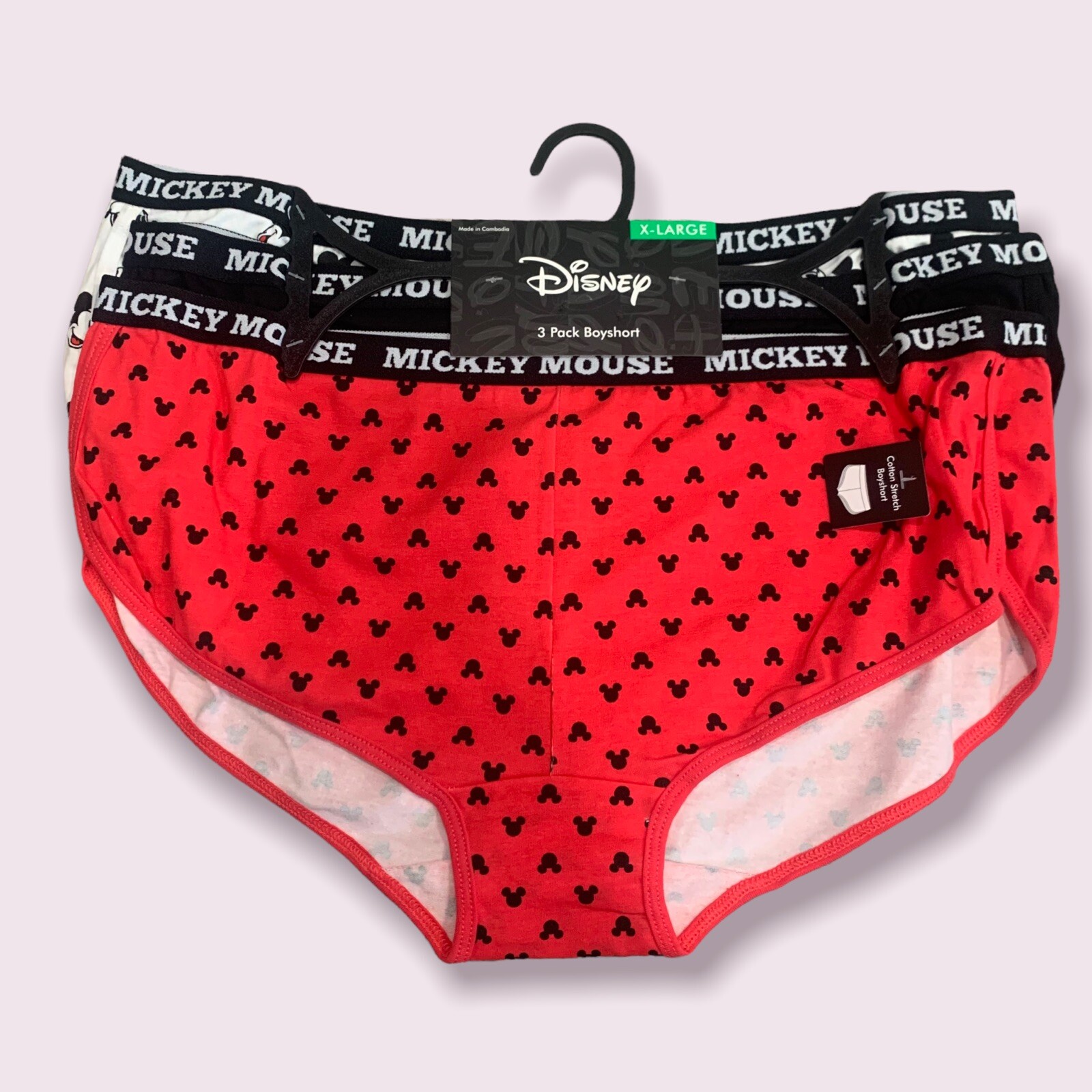 NWT DISNEY BOYFRIEND SHORTS RED MICKEY MOUSE COTTON HIPSTER PANTIES XL