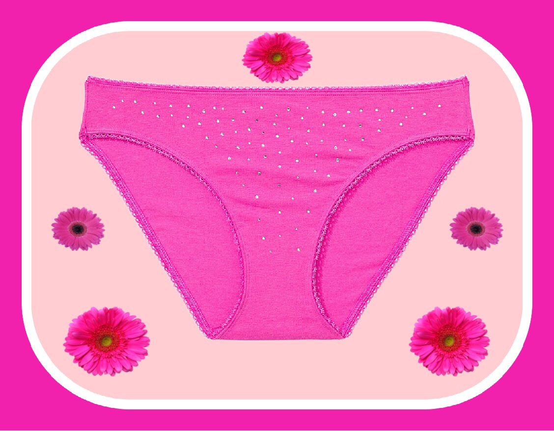 S Fuchsia Pink Scatter Rhinestone Stretch Cotton Victoria’s Secret BIKINI Panty