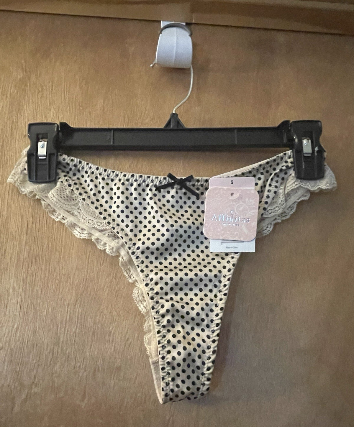 Affinitas Intimates Women’s Polka Dot Lace Thong with Stretch Bow