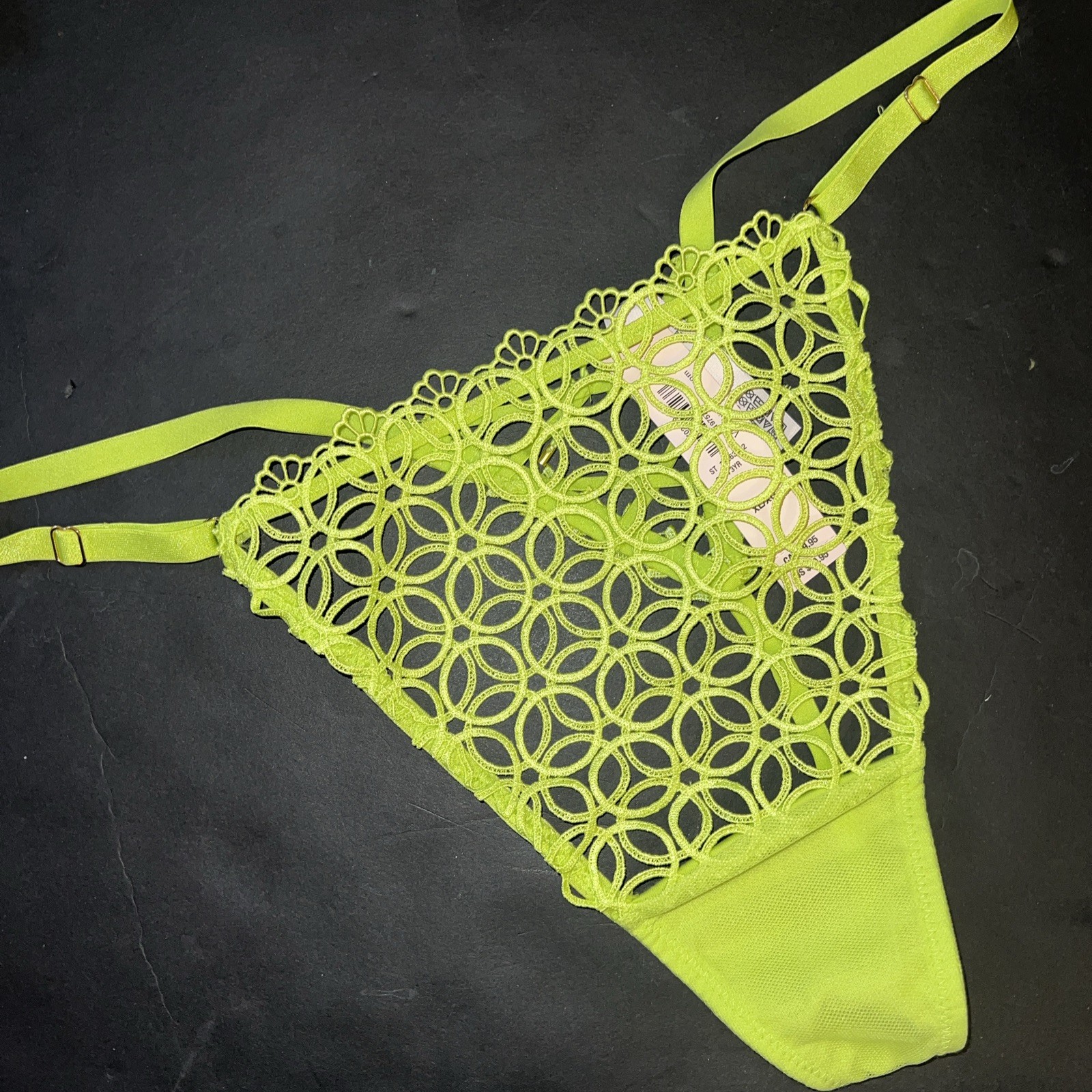 Victoria’s Secret XL THONG panty EMBROIDER applique NEON YELLOW green limelight