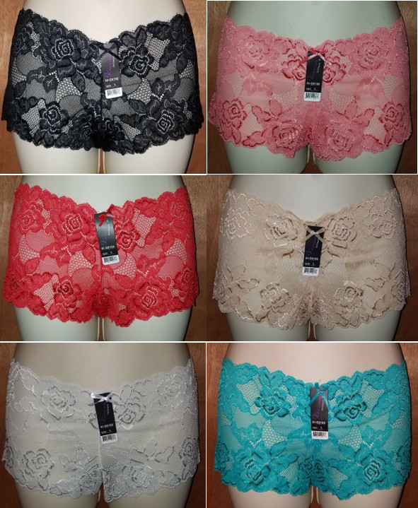 Lot of (6) Pair Vision Women’s Size Large Cheeky Boy Short Lace Stretchy Comfy