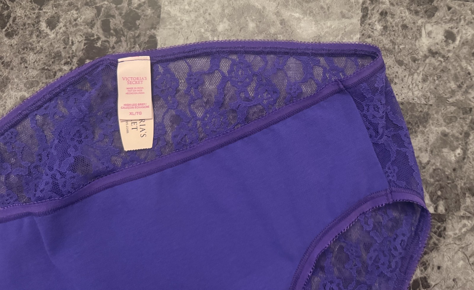 NWT VICTORIA’S SECRET XL PURPLE FLORAL LACE BACK RARE HIGH LEG BRIEF PANTIES