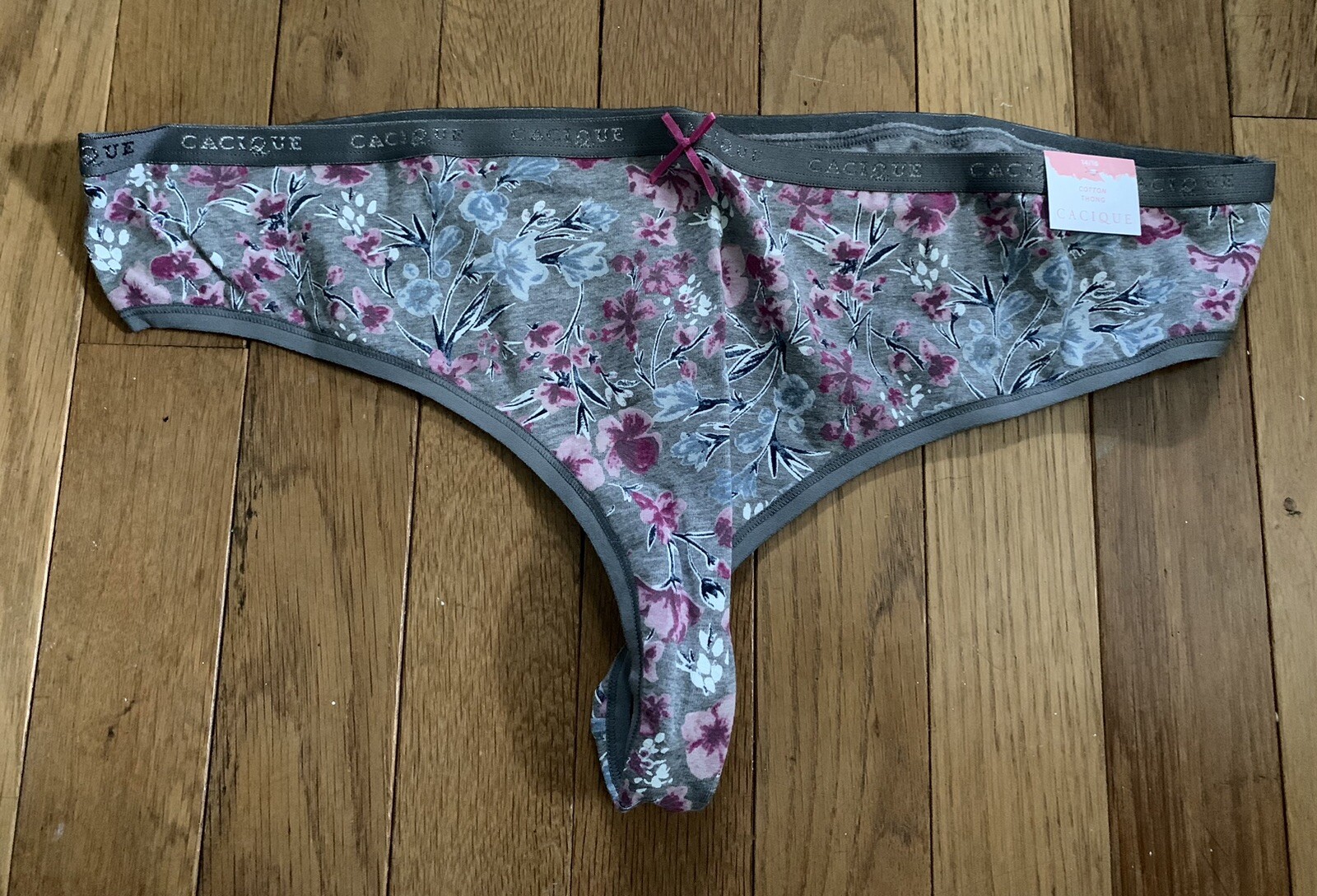 NEW Plus Size 14/16 Cacique Cotton Thong Panty Gray Pink Magenta Blue Flower