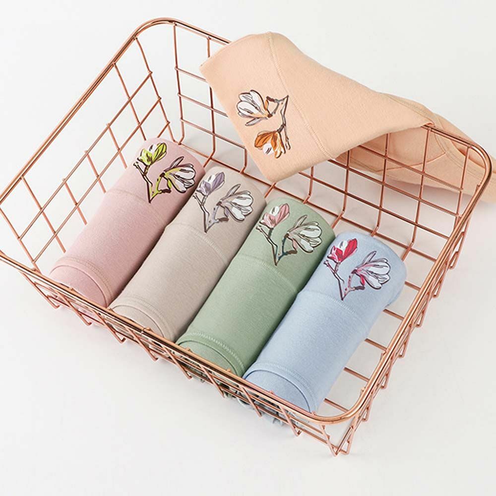 Flower Hip-lifting Solid Color Shaping Briefs Cotton Women Panties Underwear