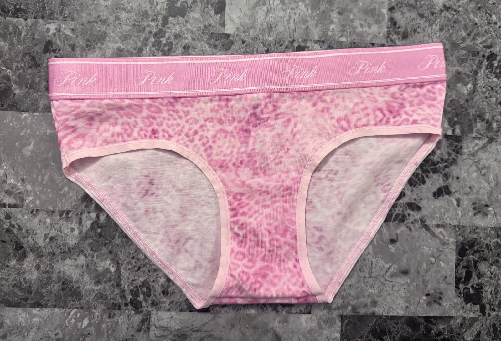 NWT VICTORIA’S SECRET PINK OMBRE LEOPARD THICK LOGO WAISTBAND HIPHUGGER PANTIES