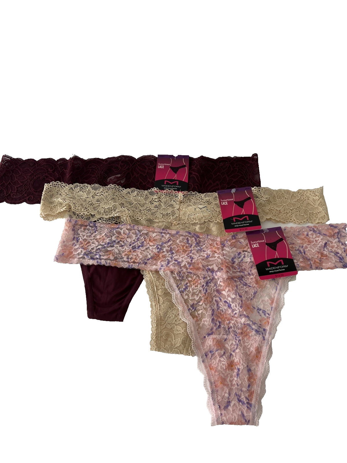 NEW Maidenform 3 Pair Thong Luxurious Lace 2XL/9 Multicolor DMESLT NWT