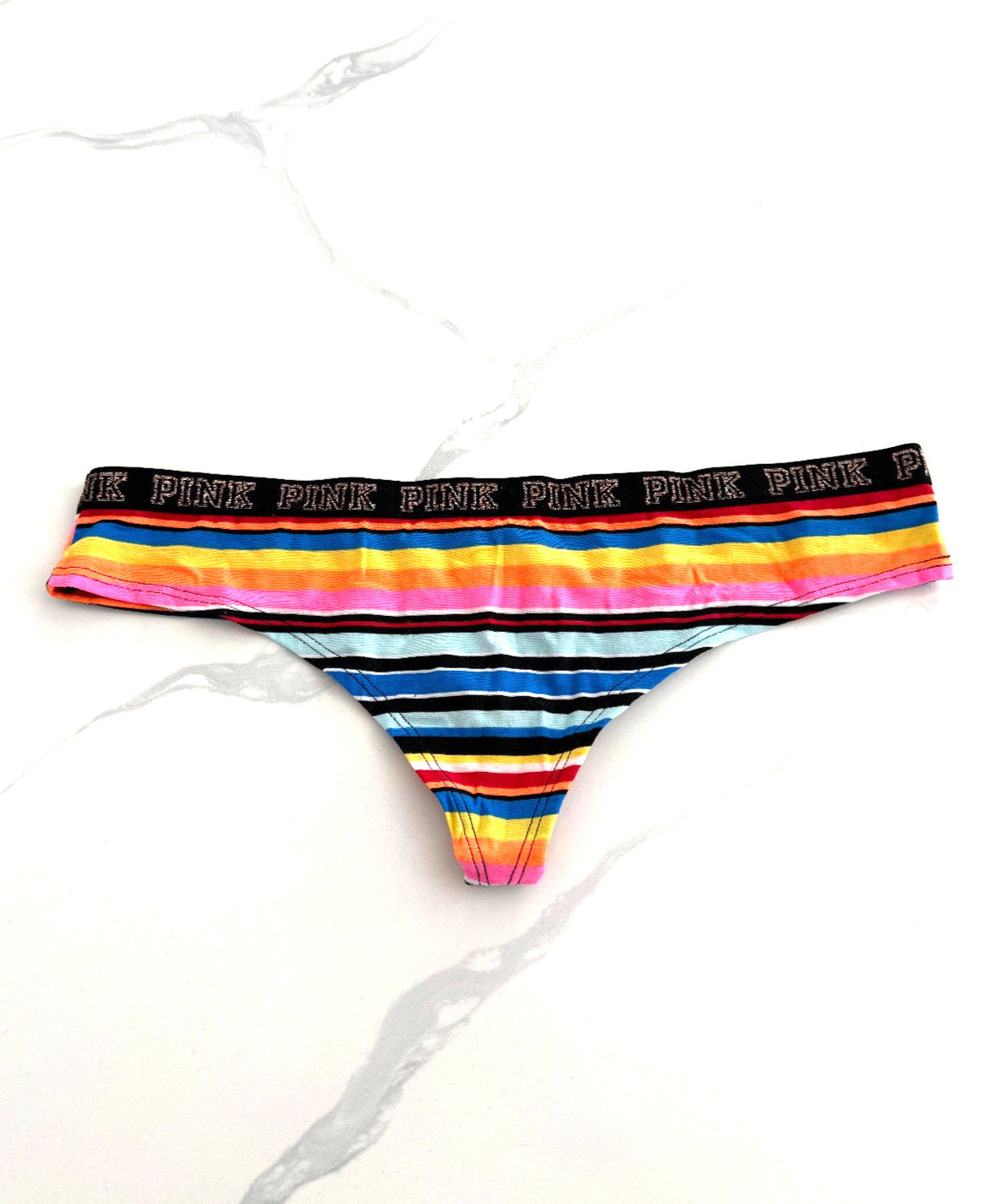 Victoria’s Secret PINK Logo Thong Panty Multicolor Stripe