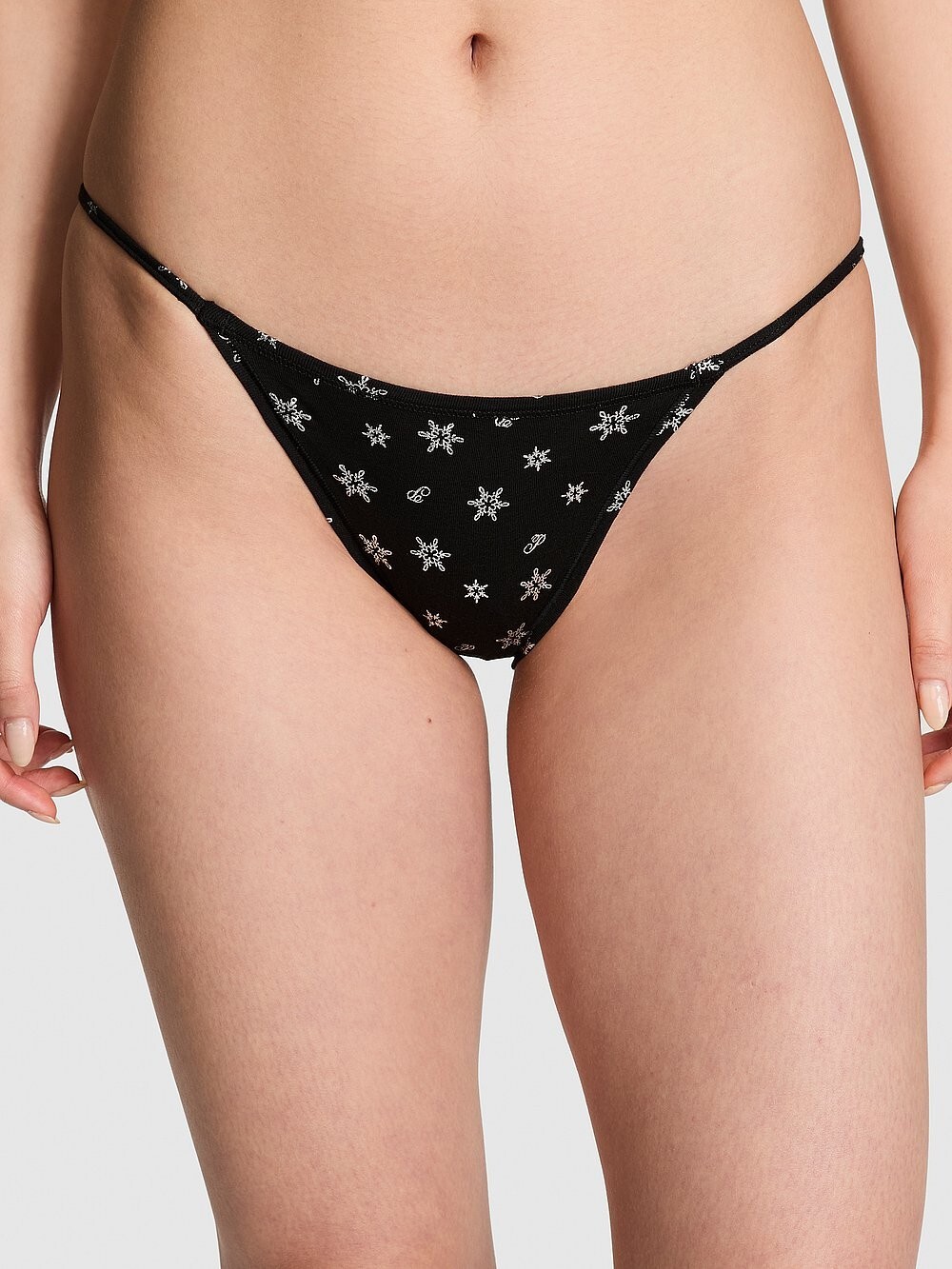 Victoria’s Secret PINK – M Cotton String Bikini Panty – Black Snowflake Medium