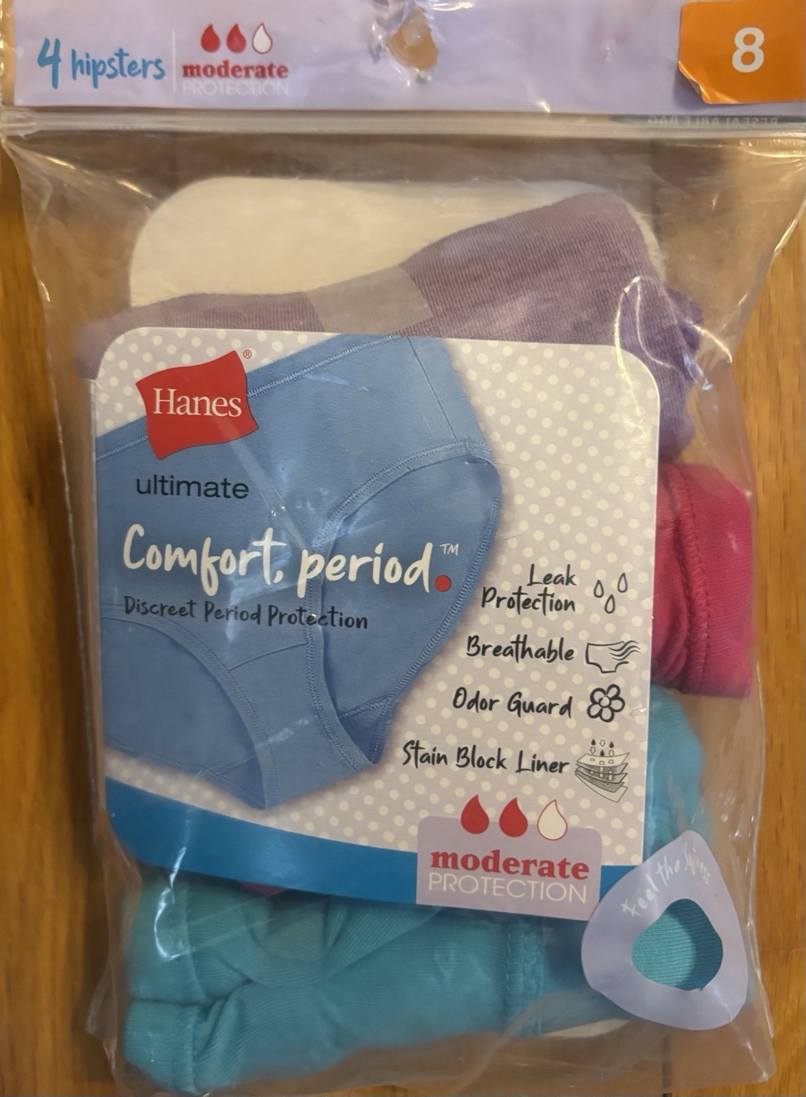 Hanes Underwear Wm 8 Comfort Period Protection Hipsters Moderate Flow 3 Pairs