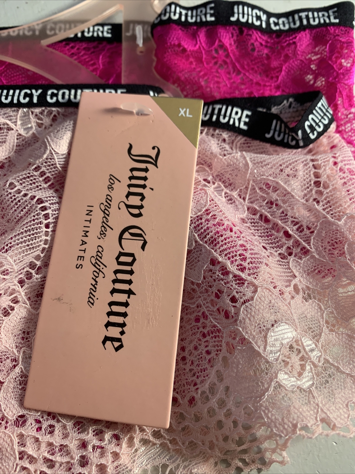 JUICY COUTURE INTIMATES 2 PACK CHEEKY BIKINI LACE PANTIES XL PINKS