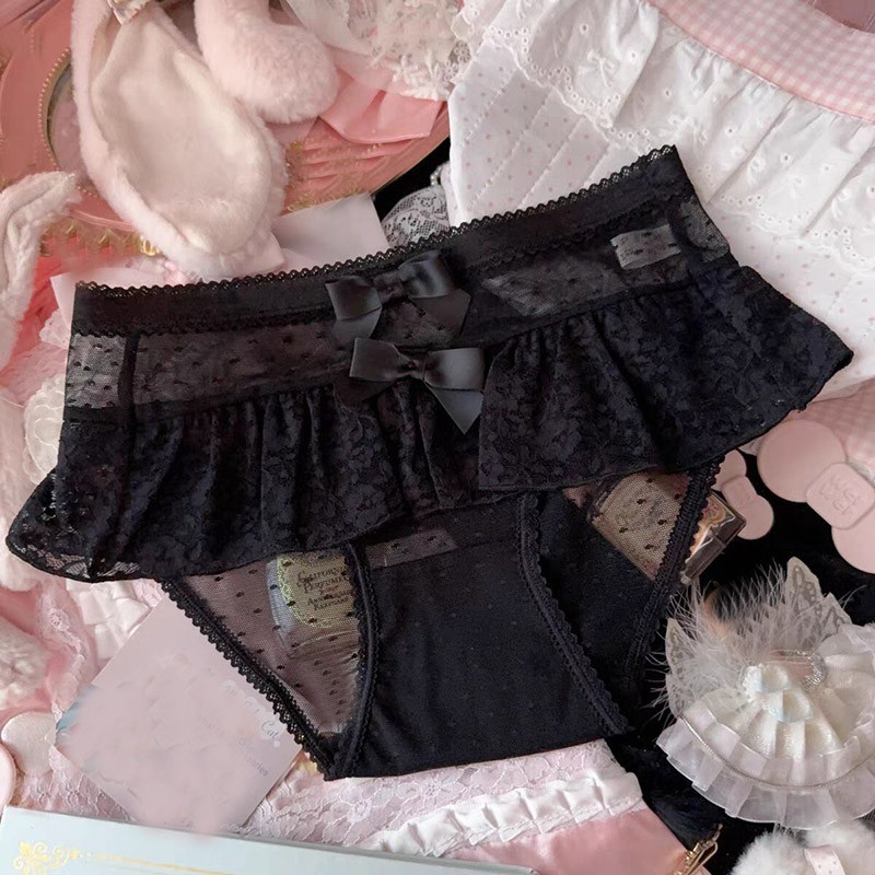Lolita Sweet Girls Sheer Panties Briefs Bow Ruffles Japanese Students Underwear