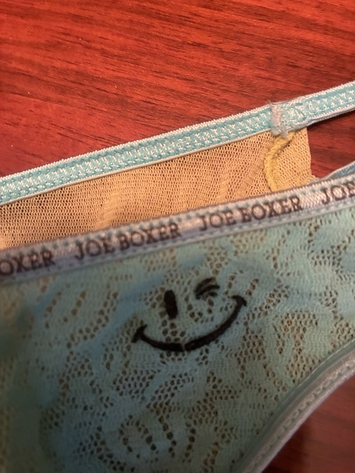 VTG NEW L Joe Boxer Lace Thong Panty Underwear Turquoise Blue Green Cotton Crtch