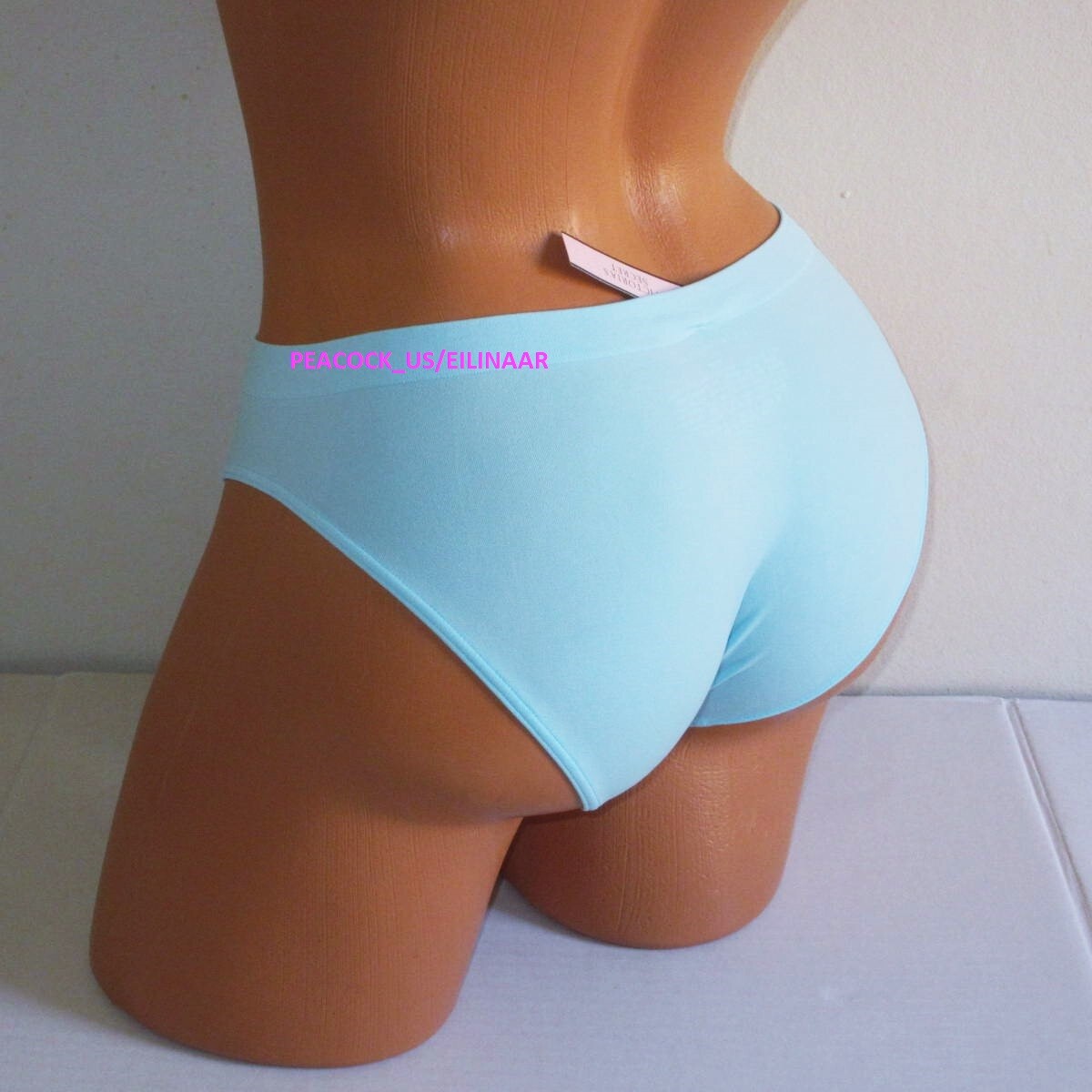 Victoria Secret Seamless Logo Waist Bikini Panty L Blue Super Soft Smooth