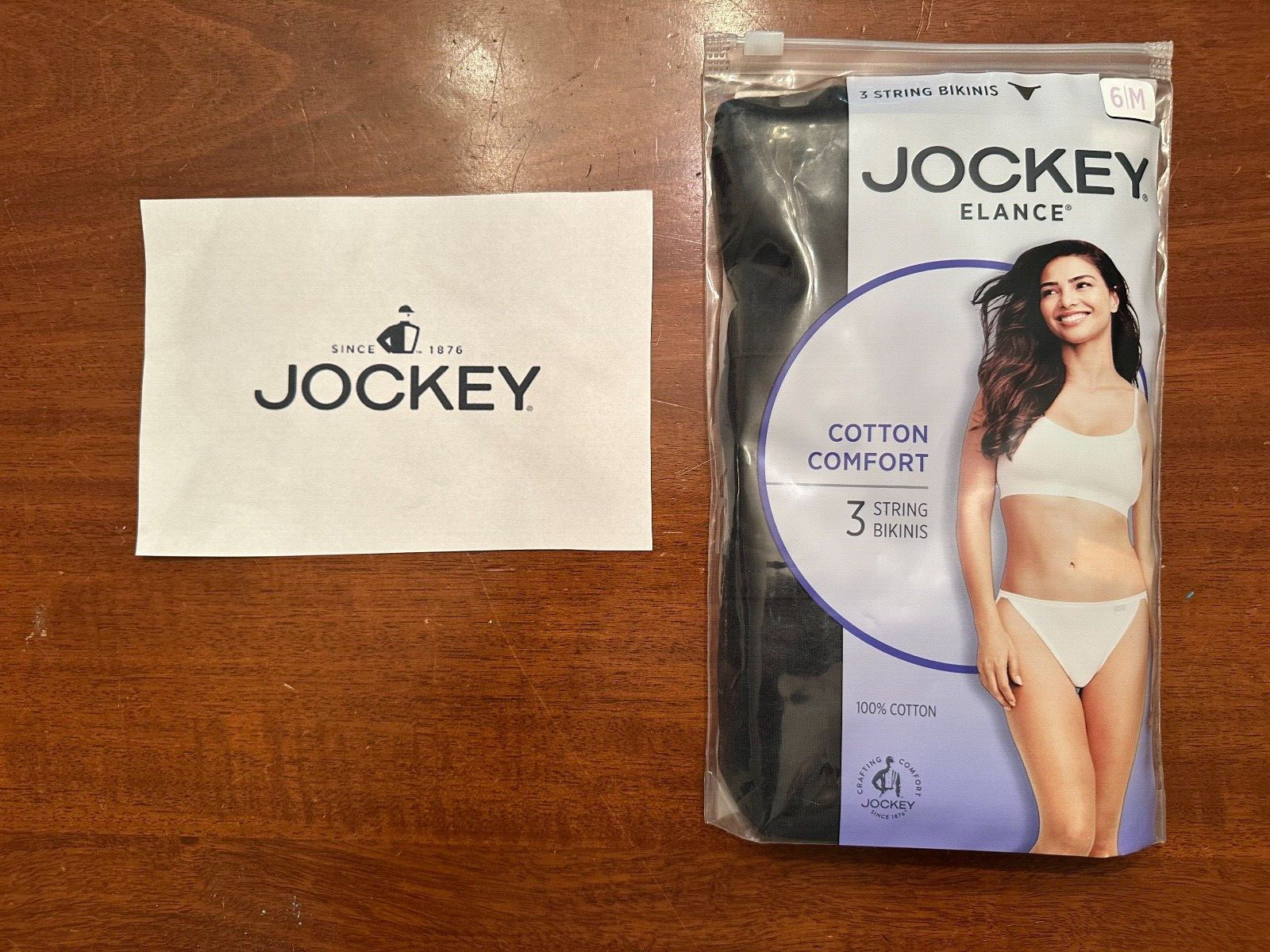 Jockey Elance String Bikini Underwear 3 Pack all BLACK cotton Womens sz 6
