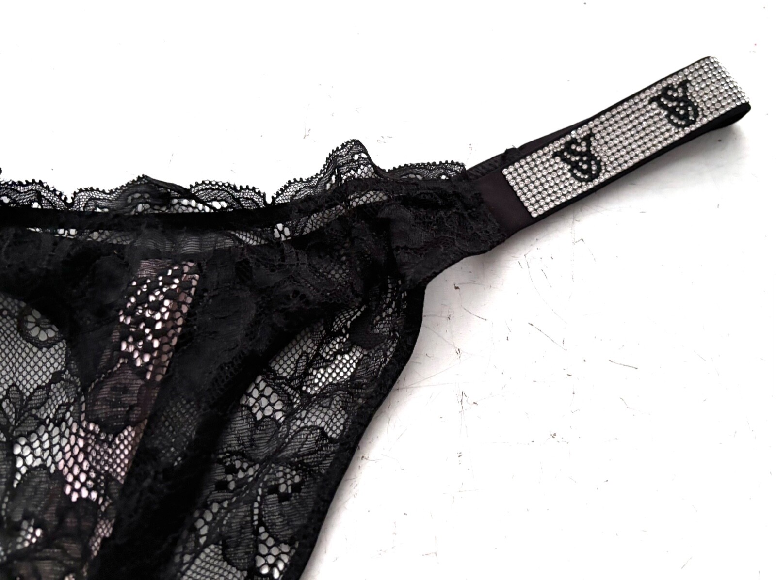 Victoria’s Secret Thong Panty Very Sexy Black Lace VS Shine Strap XS S M L 2XL