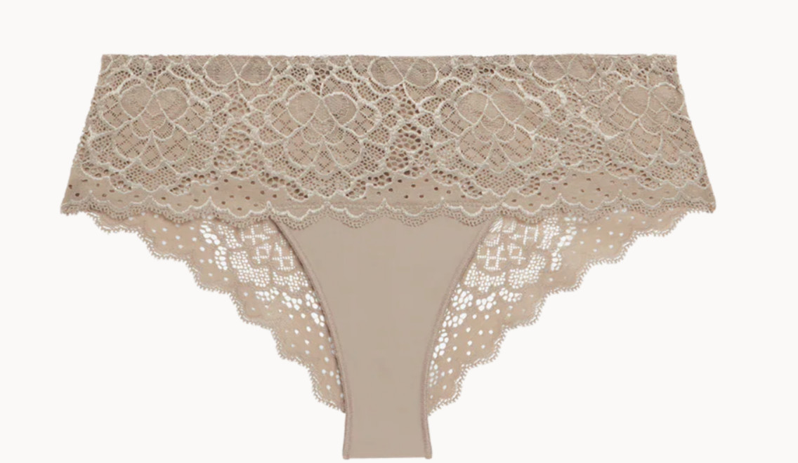Simone Perele 12A630 782 Caresse Boyshort Greige 5/XL Soft Stretch Lace NWT