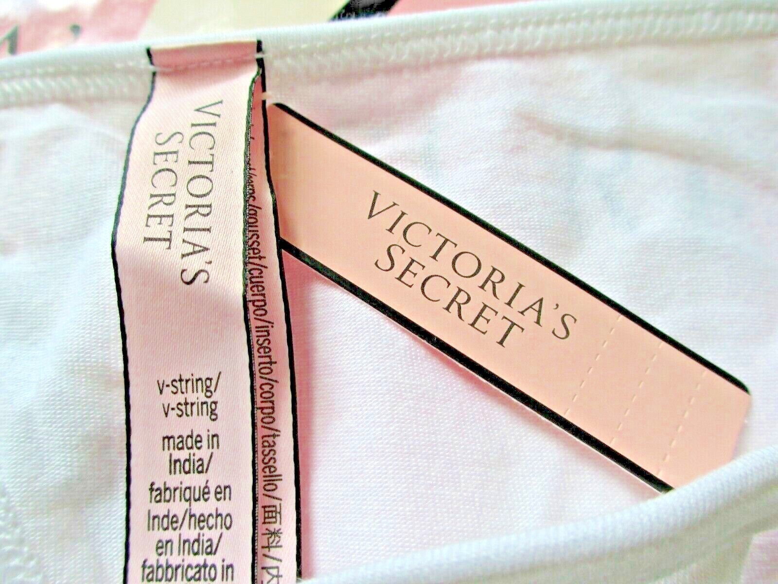 VICTORIA’S SECRET Cotton V-String Thong Panty VS White M MEDIUM G-String NWT