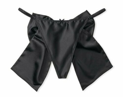Victoria’s Secret Bow Back Thong Panty Black Satin Silky Size S-M Dream Angels