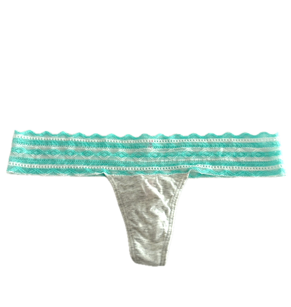 Victoria’s Secret PINK Opaque Lace-Trim Thong Panty Light Grey