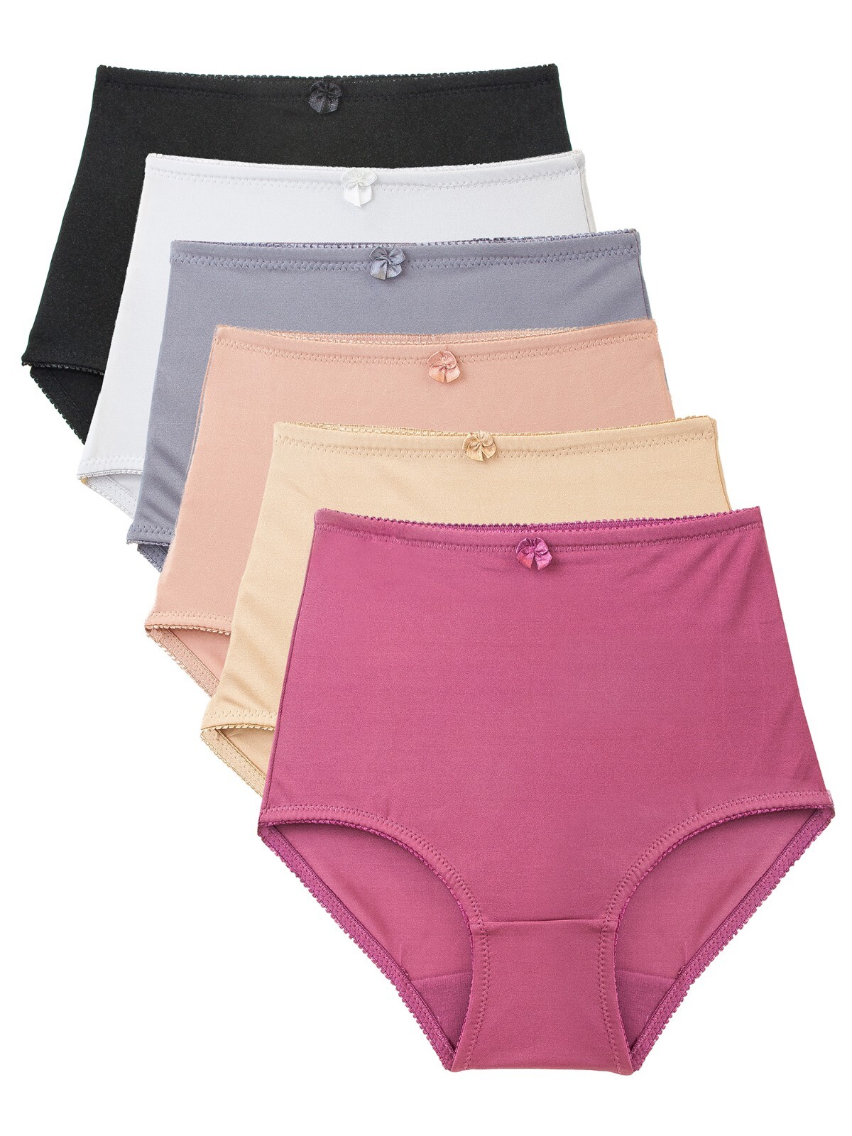 High Waisted Light Control Satin Full Coverage Women’s Brief Panties Multi-Pack