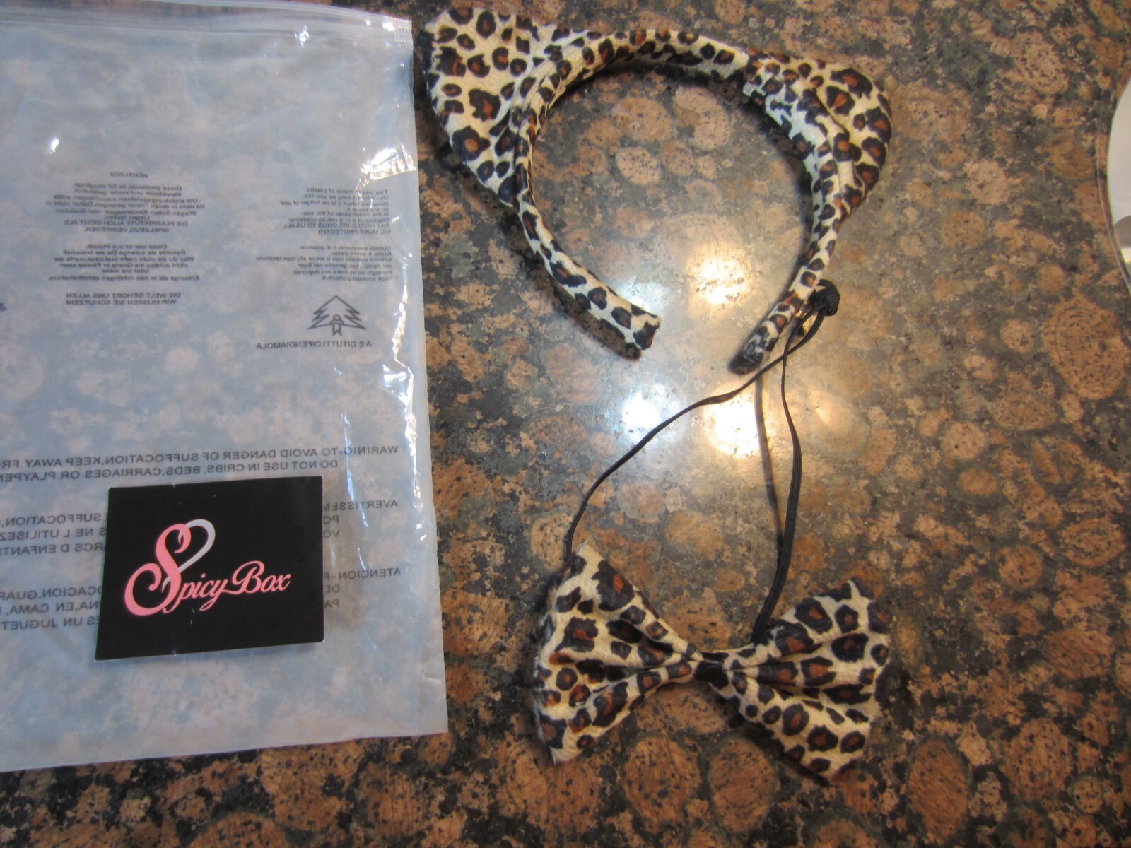 NWT women’s sexy teddy with ears and bow tie Spicy Box Size one size leopard