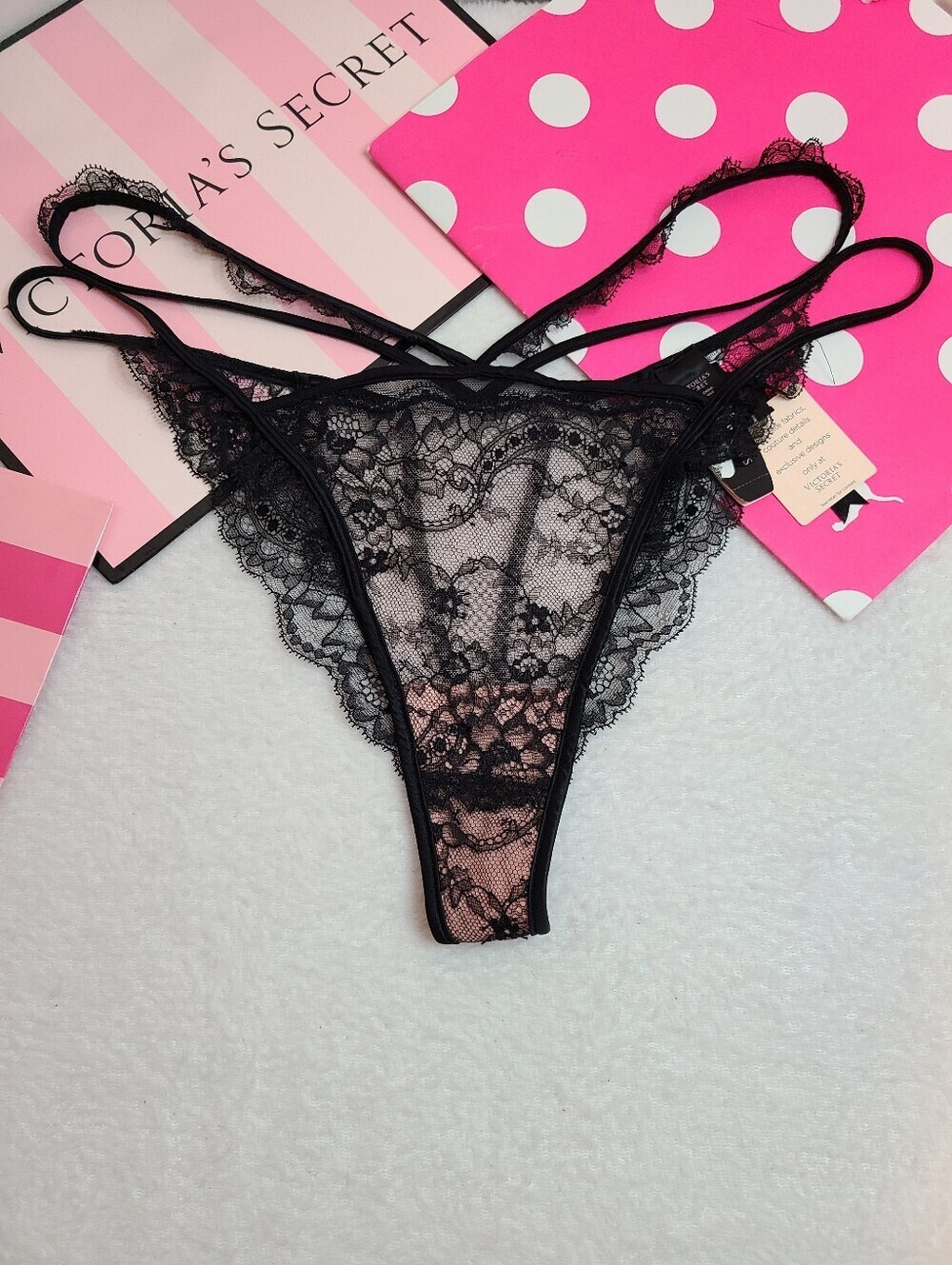 Y2K VS Designer Collection Strappy Lace Cut-out Open Back Cheekini Panty Size Lg