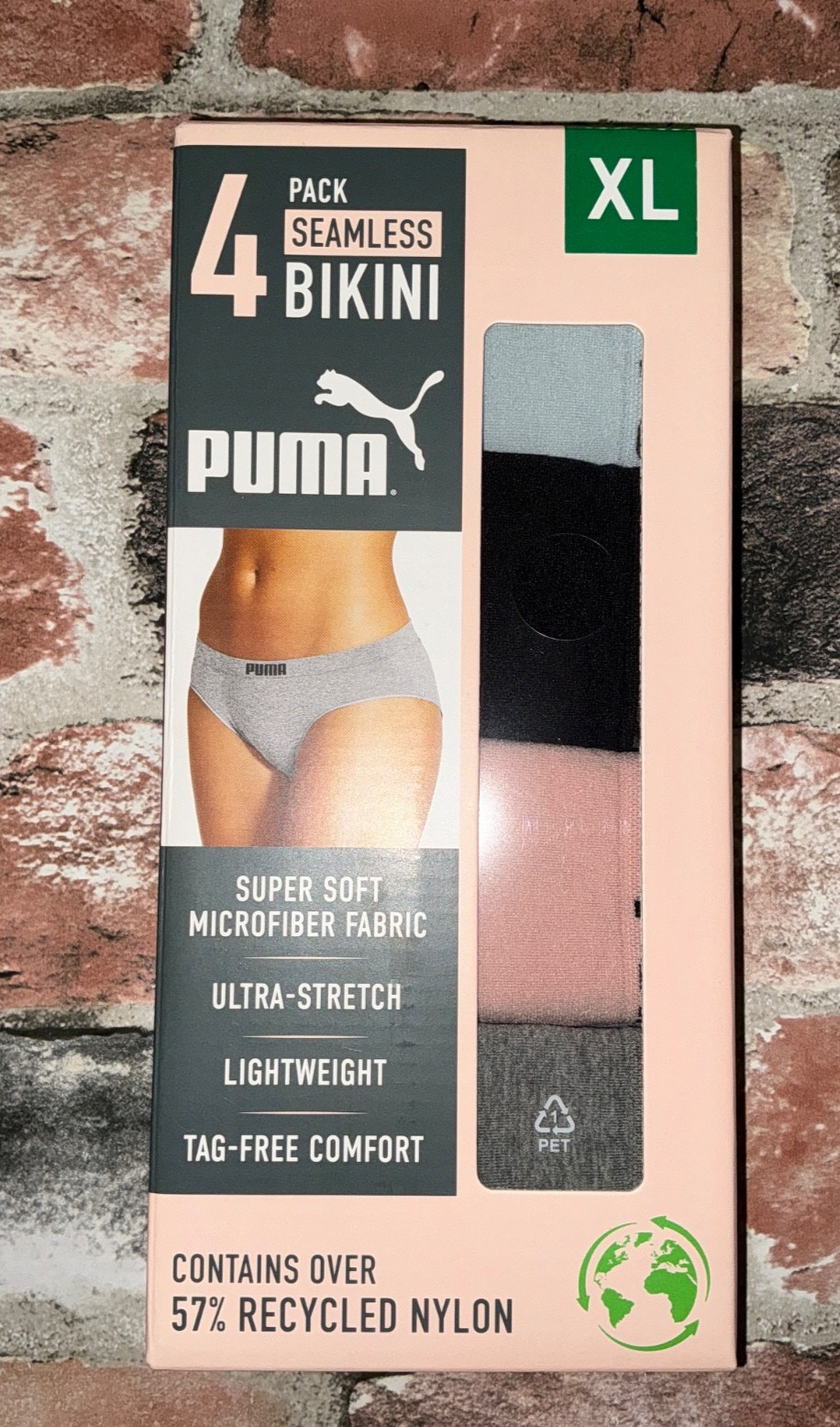 Puma Women’s 4 Microfiber Seamless Bikini Soft Ultra-Stretch Panties XL NIB