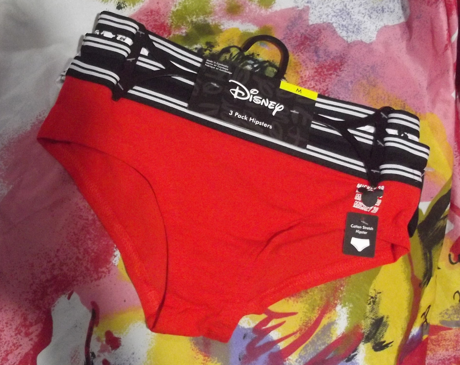 3 DISNEY BRIEFLY STATED 43MK934X1HZA WHT MICKEY MOUSE COTTON HIPSTER PANTIES M
