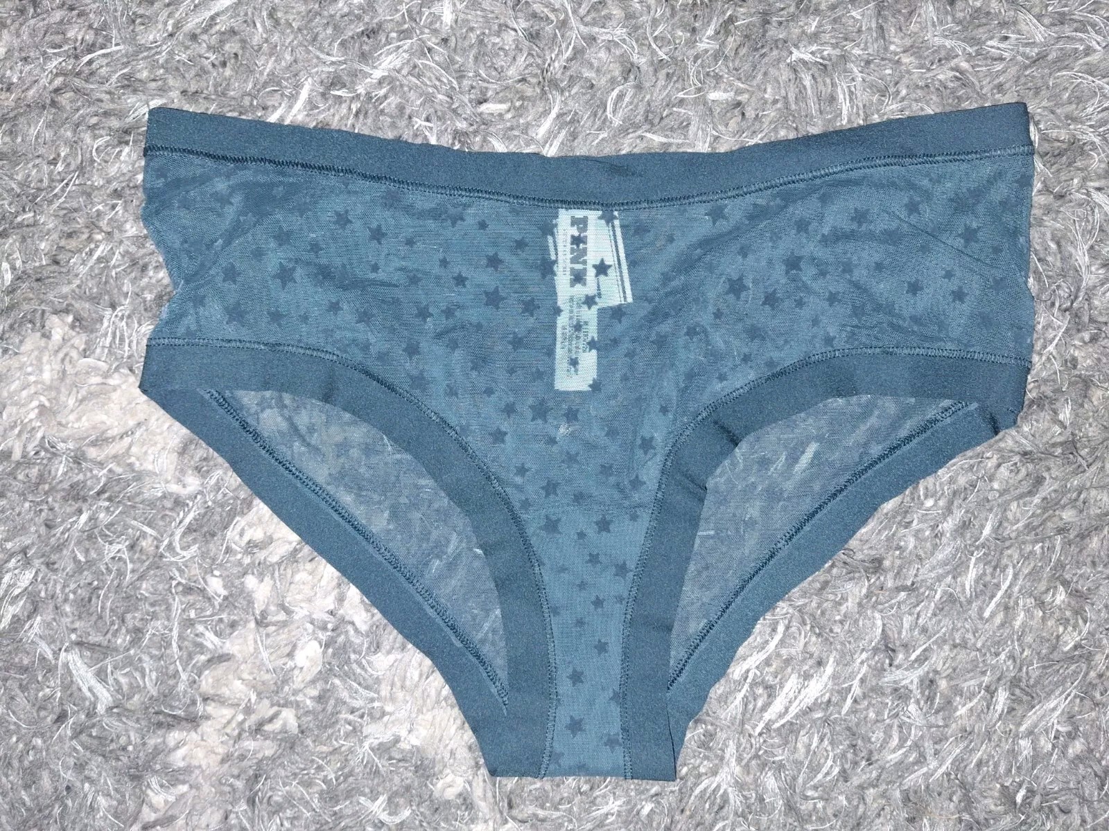 VS Pink No Show Star Mesh cheeky NEW SIZE Medium Dark Green
