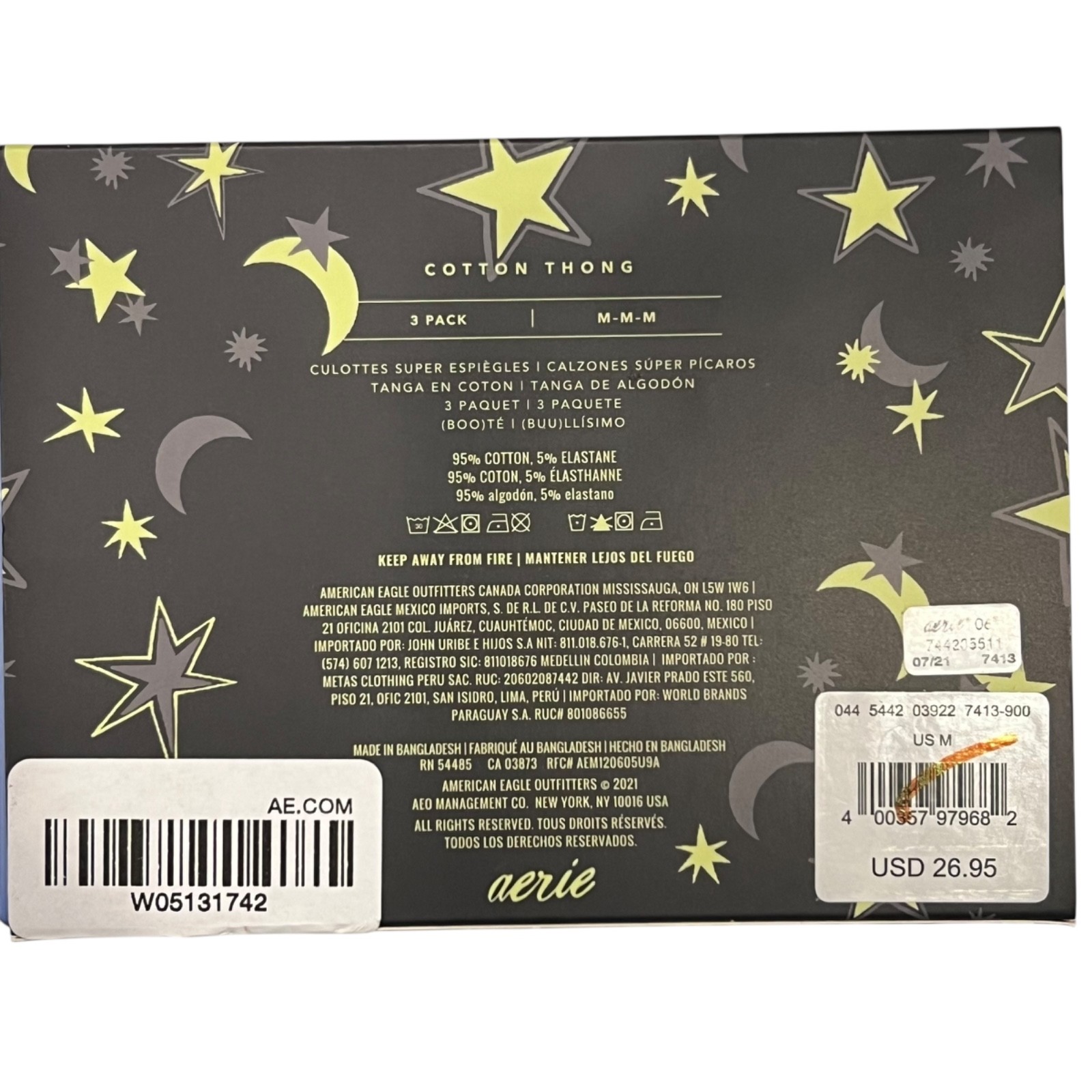 NWT AERIE 3 pack Thong Sz M-L Orange Red Ghosts Stars Moons Cotton Jersey
