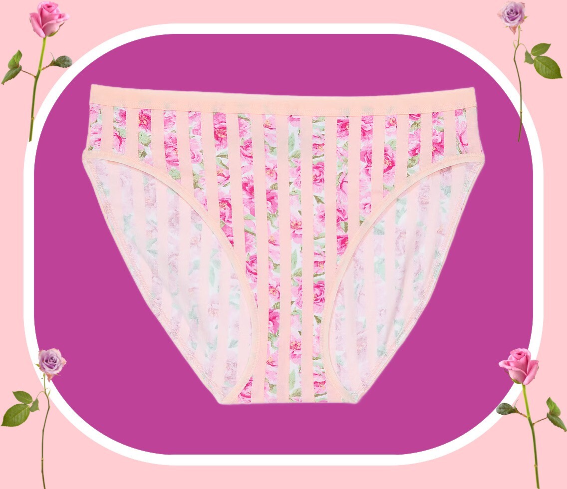 M L XL XXL Pink Rose Stripe Cotton Victorias Secret HighLeg Waist Brief Pantie